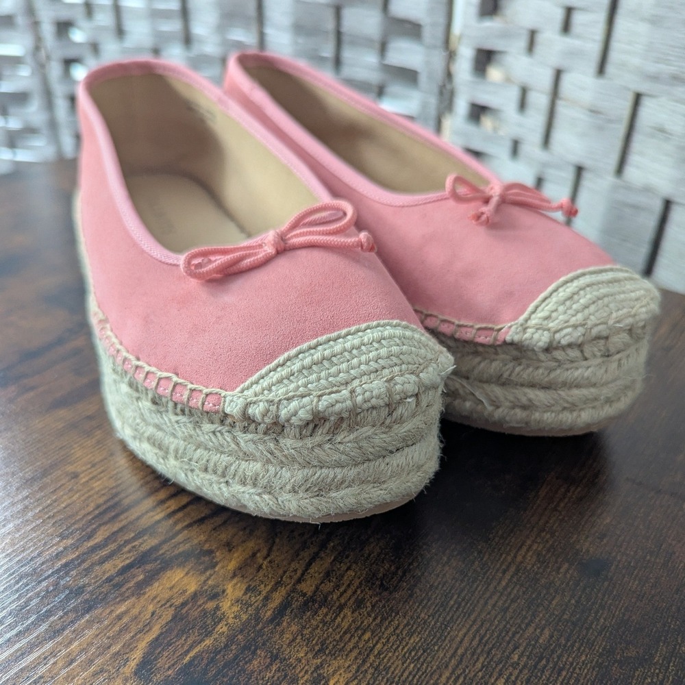 Talbots Espadrille Flats Pink Leather Platform Bow Sz 7M Preppy Coastal Vacay